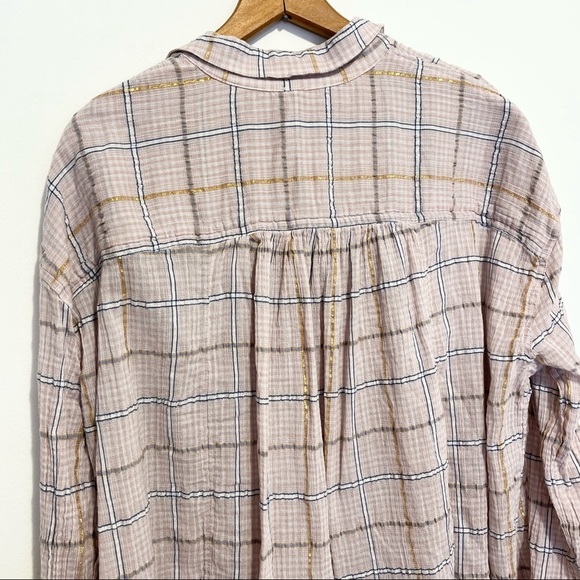 Free People Pink Plaid Oversized Button Down Shirt Womens Size Medium - Picture 8 of 10